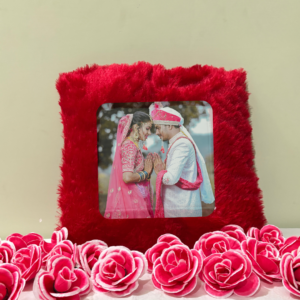 Personalized Rose Petal-Shaped Pillow Cover, 38 x 38 cm, Ideal for Gifts | Anniversary (Dark Red, Square)